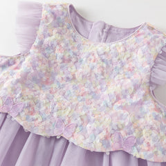 Dave&Bella Summer Toddler Girls Roland Purple Flutter Sleeve Soft Mesh Princess Dress
