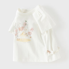 Dave&Bella Summer Toddler Girls White Cute print Comfortable Daily T-shirts