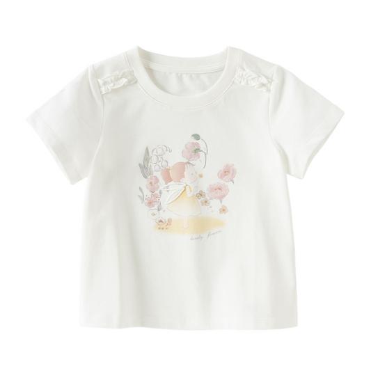 Dave&Bella Summer Toddler Girls White Cute print Comfortable Daily T-shirts
