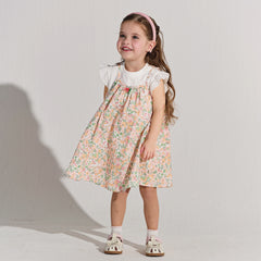 Dave&Bella Summer Toddler Girls Floral Print Cotton T-shirt Slip Dress Two-piece Dress
