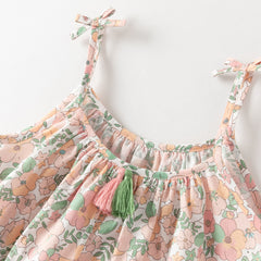 Dave&Bella Summer Toddler Girls Floral Print Cotton T-shirt Slip Dress Two-piece Dress