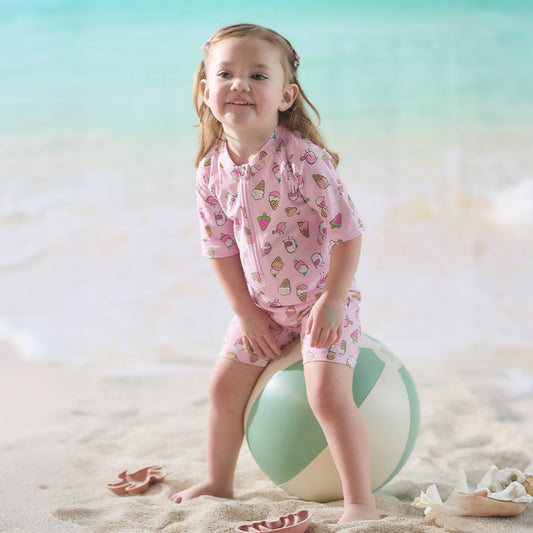 Dave&Bella Summer Toddler Girls/Boys Cute Print Pink/Blue Outdoor One-piece Swimwear