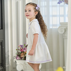 Dave&Bella Summer Toddler Girls White Soft Stylish Stretchable A-line Preppy Polo Dress