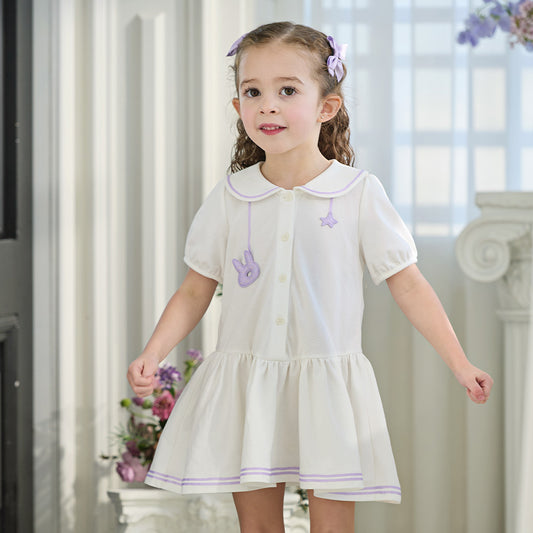 Dave&Bella Summer Toddler Girls White Soft Stylish Stretchable A-line Preppy Polo Dress