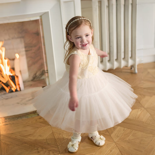 Dave&Bella Summer Toddler Girls Light Yellow Elegant Princess A-Line Mesh Party Dress