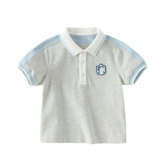 Dave&Bella Summer Toddler Boys Light Grey Short Sleeve Stretchable Soft Preppy Polos