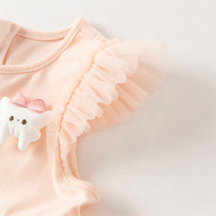 Dave&Bella Summer Toddler Girls Charming Pink Flutter Sleeve Soft Mesh Princess Dress