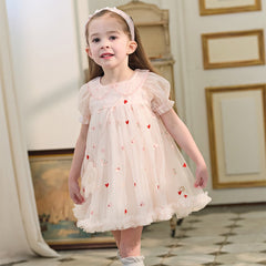 Dave&Bella Toddler Girls Summer Cute Pink Love Print Lightweight Mesh Dress(wallet bag)