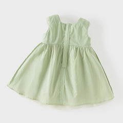 Dave&Bella Summer Toddler Girls Green Flower Embroidery Mesh Spaghetti Strap Dress