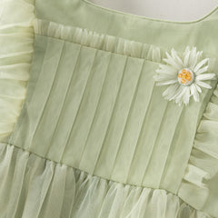 Dave&Bella Summer Toddler Girls Green Flower Embroidery Mesh Spaghetti Strap Dress