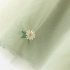 Dave&Bella Summer Toddler Girls Green Flower Embroidery Mesh Spaghetti Strap Dress