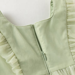 Dave&Bella Summer Toddler Girls Green Flower Embroidery Mesh Spaghetti Strap Dress