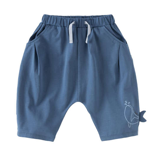 Dave&Bella Summer Toddler Boys Blue/Khaki Whale Print Daily Comfortable Capri Pants