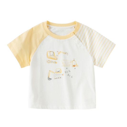 Dave&Bella Summer Toddler Boys Light Yellow Cute Cartoon Print Cotton Breathable T-shirts