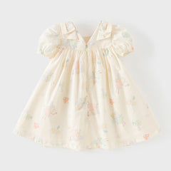Dave&Bella Summer Toddler Girls Beige Cute Floral Print Soft Party A-line Dress