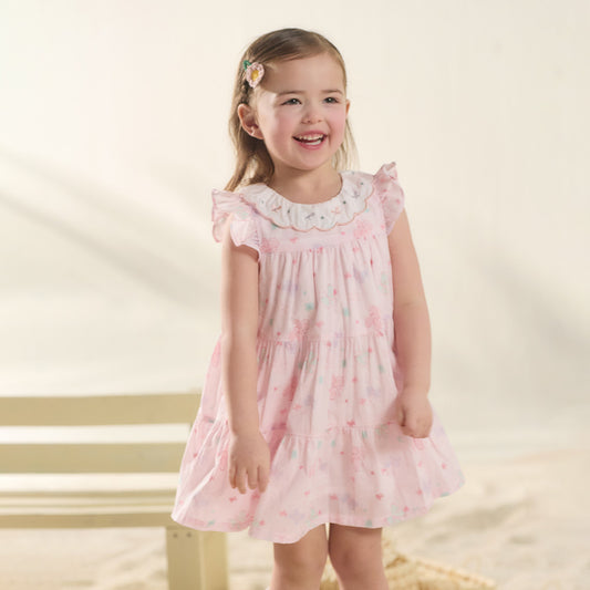 Dave&Bella Summer Toddler Girls Pink Butterfly Print Cute Doll Collar Soft A-line Party Dress