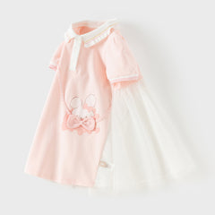 Dave&Bella Toddler Girls Summer Cute Pink College-style Mesh Party Dress