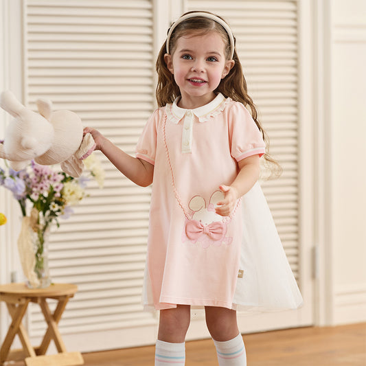 Dave&Bella Toddler Girls Summer Cute Pink College-style Mesh Party Dress