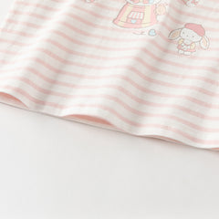 Dave&Bella Toddler Girls Summer Adorable Pink Striped Rabbit Print Cotton Casual T-shirts