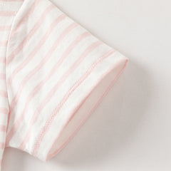Dave&Bella Toddler Girls Summer Adorable Pink Striped Rabbit Print Cotton Casual T-shirts
