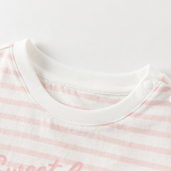 Dave&Bella Toddler Girls Summer Adorable Pink Striped Rabbit Print Cotton Casual T-shirts