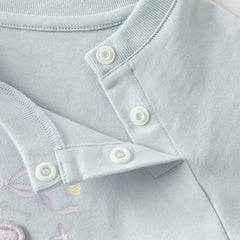 Dave&Bella Summer Toddler Girls Blue Short Sleeve Stylish Soft Embroidery T-shirts