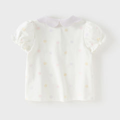 Dave&Bella Toddler Girls Summer Pink/Beige Print Soft College-style Comfortable Polos