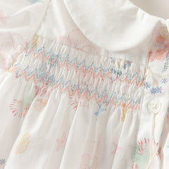 Dave&Bella Summer Toddler Girls Cute Sea World Print White Doll Collar Soft Cotton Shirts