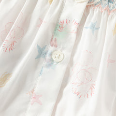 Dave&Bella Summer Toddler Girls Cute Sea World Print White Doll Collar Soft Cotton Shirts