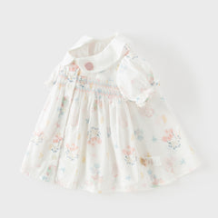 Dave&Bella Summer Toddler Girls Cute Sea World Print White Doll Collar Soft Cotton Shirts