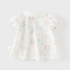 Dave&Bella Summer Toddler Girls Cute Sea World Print White Doll Collar Soft Cotton Shirts