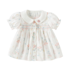 Dave&Bella Summer Toddler Girls Cute Sea World Print White Doll Collar Soft Cotton Shirts