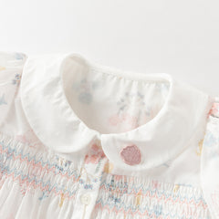 Dave&Bella Summer Toddler Girls Cute Sea World Print White Doll Collar Soft Cotton Shirts