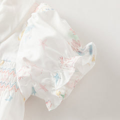 Dave&Bella Summer Toddler Girls Cute Sea World Print White Doll Collar Soft Cotton Shirts