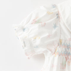 Dave&Bella Summer Toddler Girls Cute Sea World Print White Doll Collar Soft Cotton Shirts