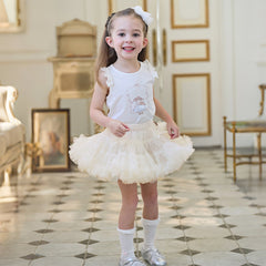 Dave&Bella Toddler Girls Summer Cute Pink/Beige High Waist Flared Mini Tutu Mesh Skirts