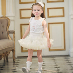 Dave&Bella Toddler Girls Summer Cute Pink/Beige High Waist Flared Mini Tutu Mesh Skirts