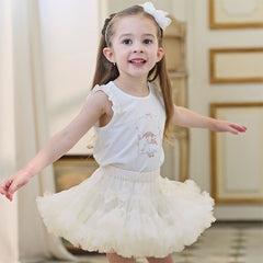 Dave&Bella Toddler Girls Summer Cute Pink/Beige High Waist Flared Mini Tutu Mesh Skirts