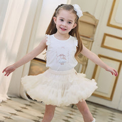 Dave&Bella Toddler Girls Summer Cute Pink/Beige High Waist Flared Mini Tutu Mesh Skirts
