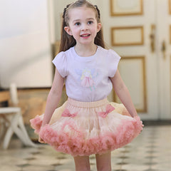 Dave&Bella Toddler Girls Summer Cute Pink/Beige High Waist Flared Mini Tutu Mesh Skirts
