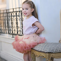 Dave&Bella Toddler Girls Summer Cute Pink/Beige High Waist Flared Mini Tutu Mesh Skirts
