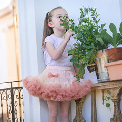 Dave&Bella Toddler Girls Summer Cute Pink/Beige High Waist Flared Mini Tutu Mesh Skirts