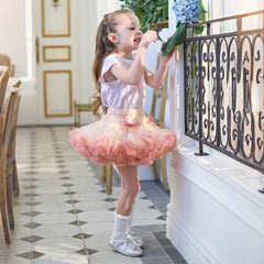 Dave&Bella Toddler Girls Summer Cute Pink/Beige High Waist Flared Mini Tutu Mesh Skirts