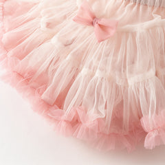 Dave&Bella Toddler Girls Summer Cute Pink/Beige High Waist Flared Mini Tutu Mesh Skirts