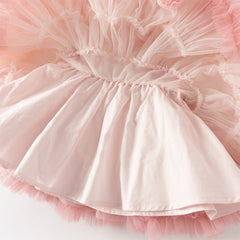 Dave&Bella Toddler Girls Summer Cute Pink/Beige High Waist Flared Mini Tutu Mesh Skirts