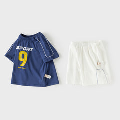 Dave&Bella Toddler Boys Summer White/Blue Outdoor Comfortable Sport Outfit Sets
