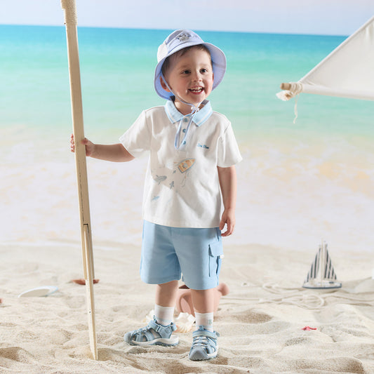Dave&Bella Summer Toddler Boys Ocean Blue Short Sleeve Preppy Top Shorts Sets