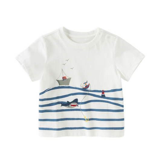 Dave&Bella Summer Toddler Boys Everyday White Breathable Cotton Casual T-shirts