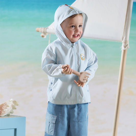Dave&Bella Summer Toddler Boys Blue Dinosaur-style Lightweight Sunscreen Jackets