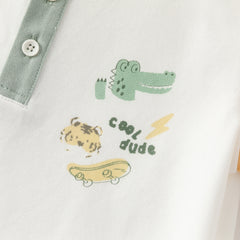 Dave&Bella Summer Toddler Boys Casual White Polo Collar Stretchable Top Shorts Sets